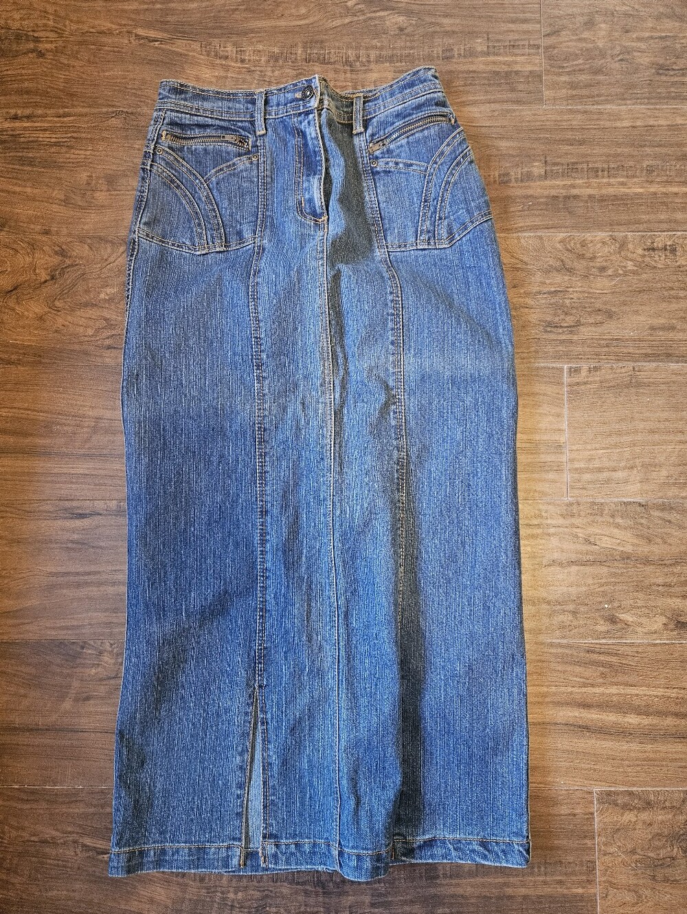 Womens No Fuze Long Denim Skirt Sz 6/8  Small Modest.  #22